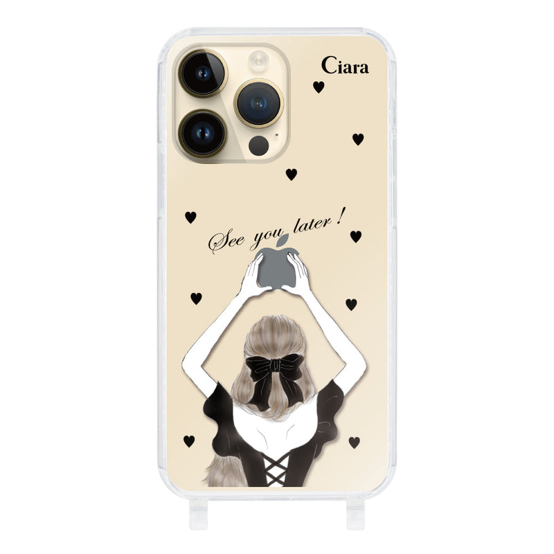 iPhoneケース ストラップクリアケース ブラックバックショット