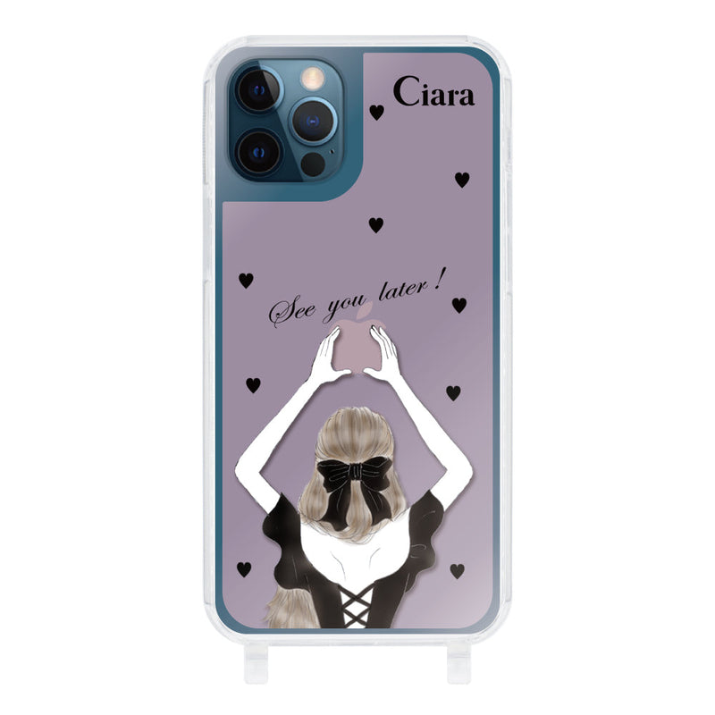 iPhoneケース ストラップクリアケース ブラックバックショット