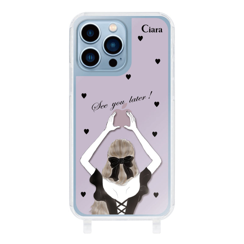 iPhoneケース ストラップクリアケース ブラックバックショット