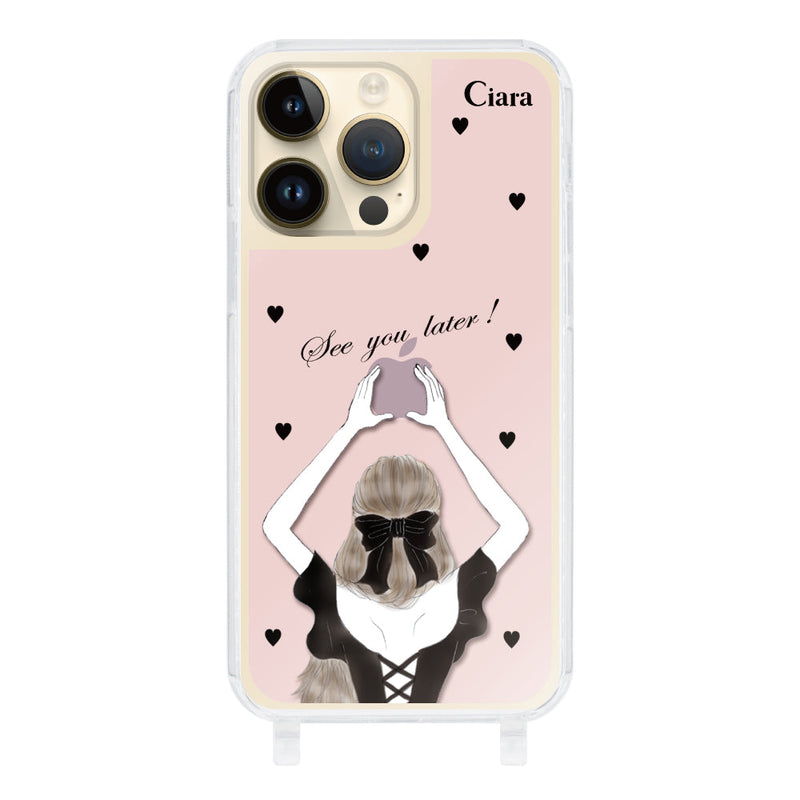 iPhoneケース ストラップクリアケース ブラックバックショット