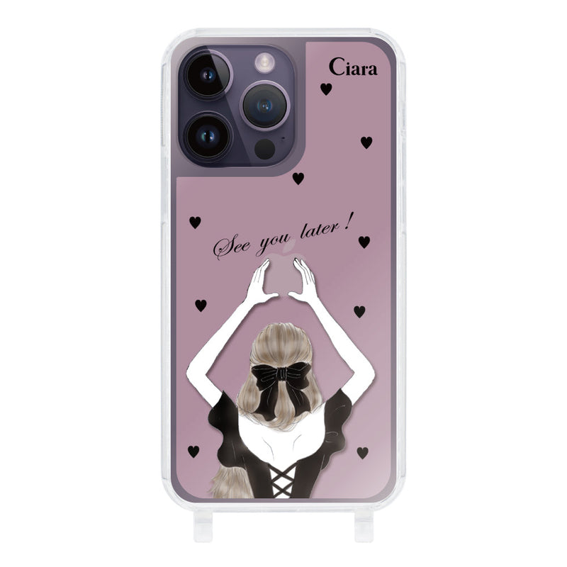 iPhoneケース ストラップクリアケース ブラックバックショット