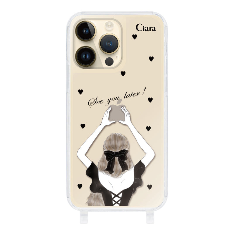 iPhoneケース ストラップクリアケース ブラックバックショット