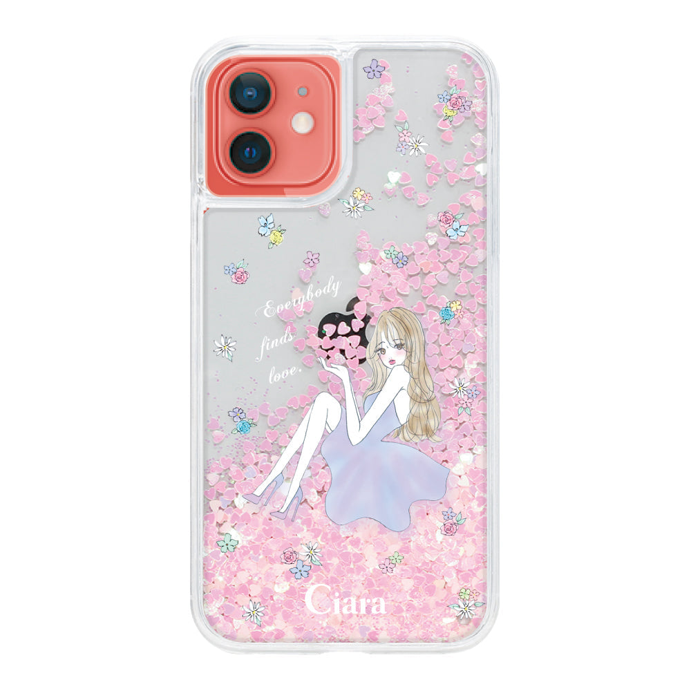 iPhone11 グリッター オイルクリアケース ラベンダーガール ピンク