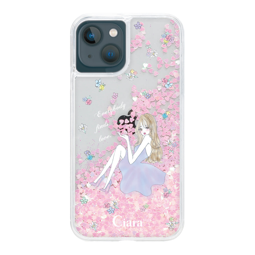 iPhone13mini グリッター オイルクリアケース ラベンダーガール ピンク