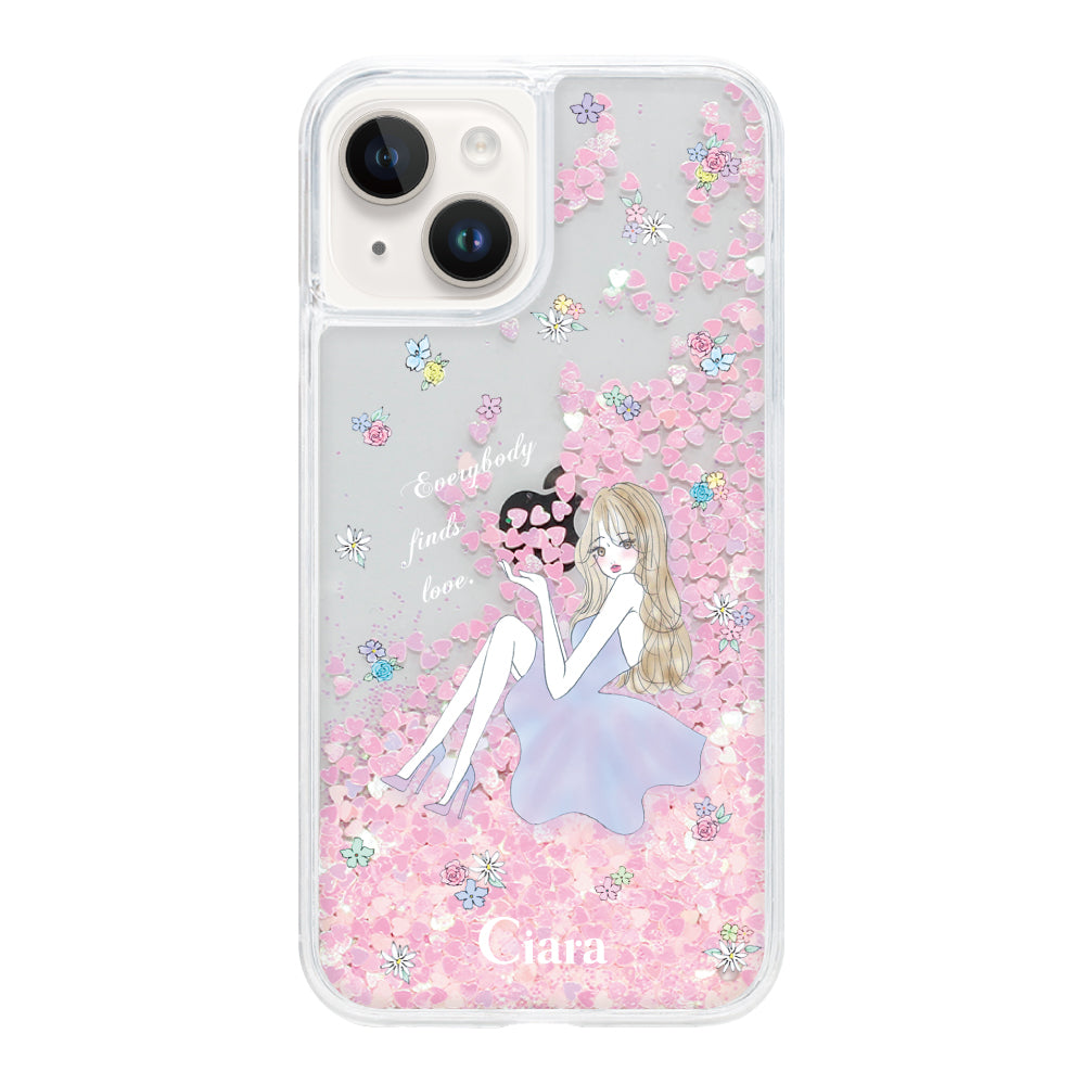 iPhone14 グリッター オイルクリアケース ラベンダーガール ピンク