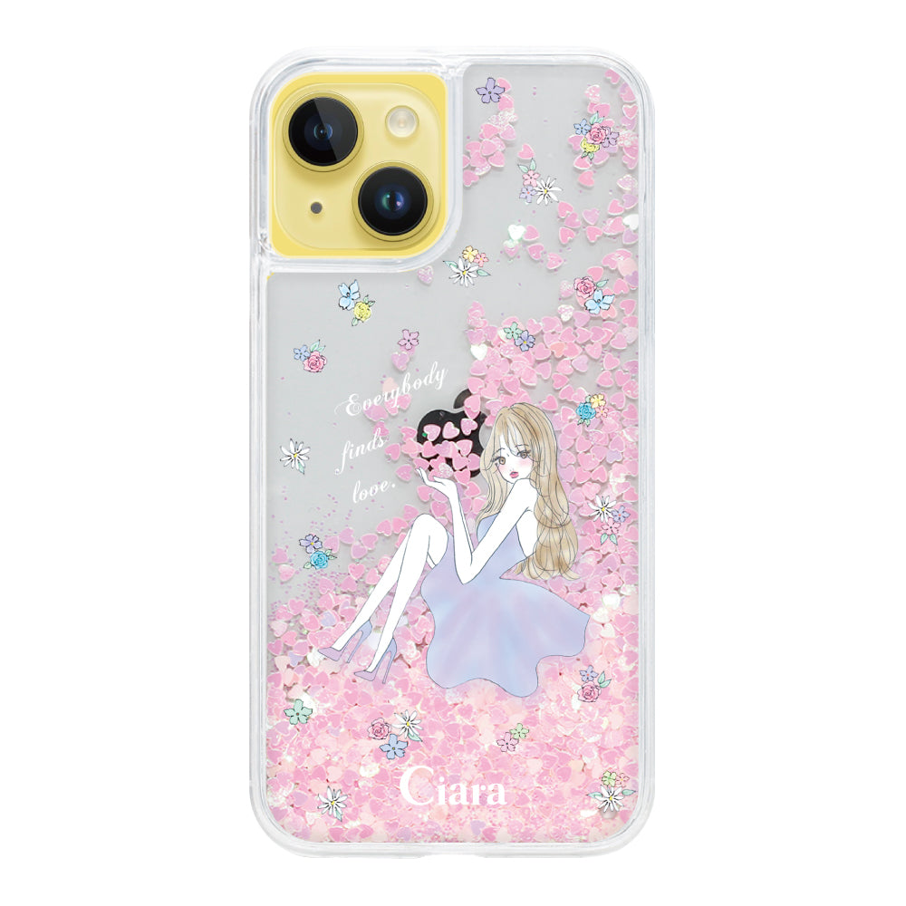 iPhone14Plus グリッター オイルクリアケース ラベンダーガール ピンク