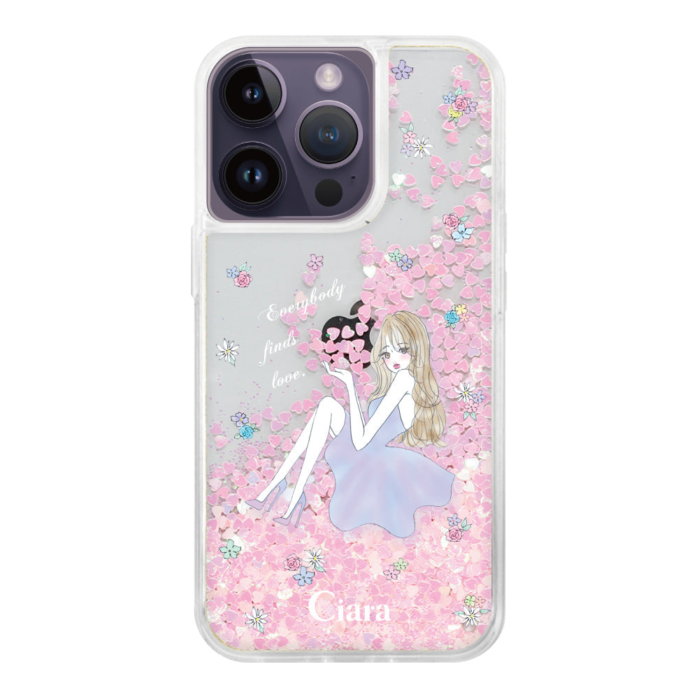 iPhone14ProMax グリッター オイルクリアケース ラベンダーガール ピンク