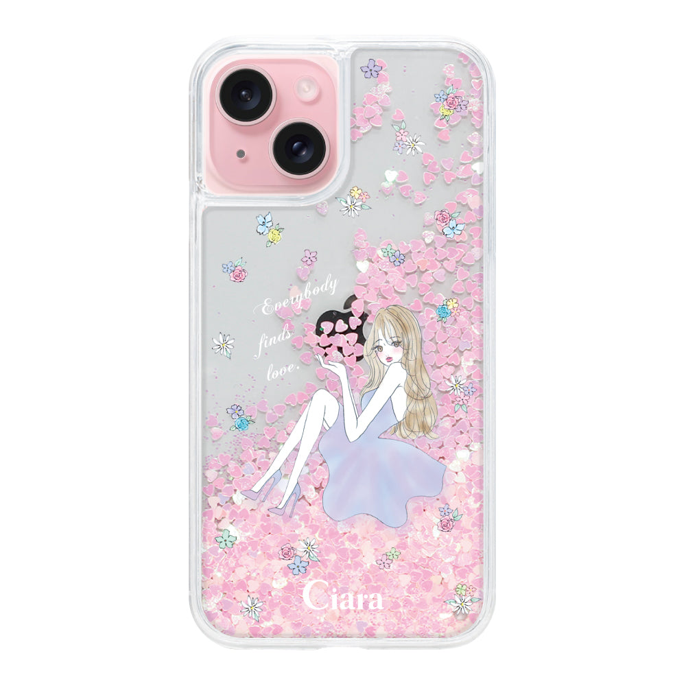 iPhone15 グリッター オイルクリアケース ラベンダーガール ピンク