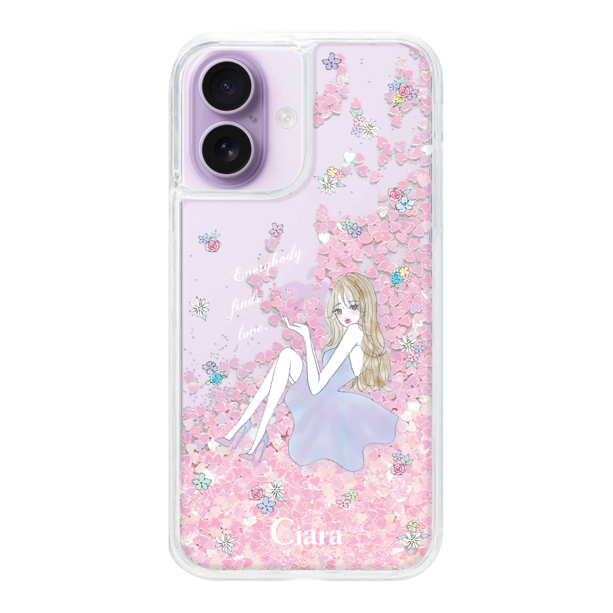 iPhone17 グリッター オイルクリアケース ラベンダーガール ピンク