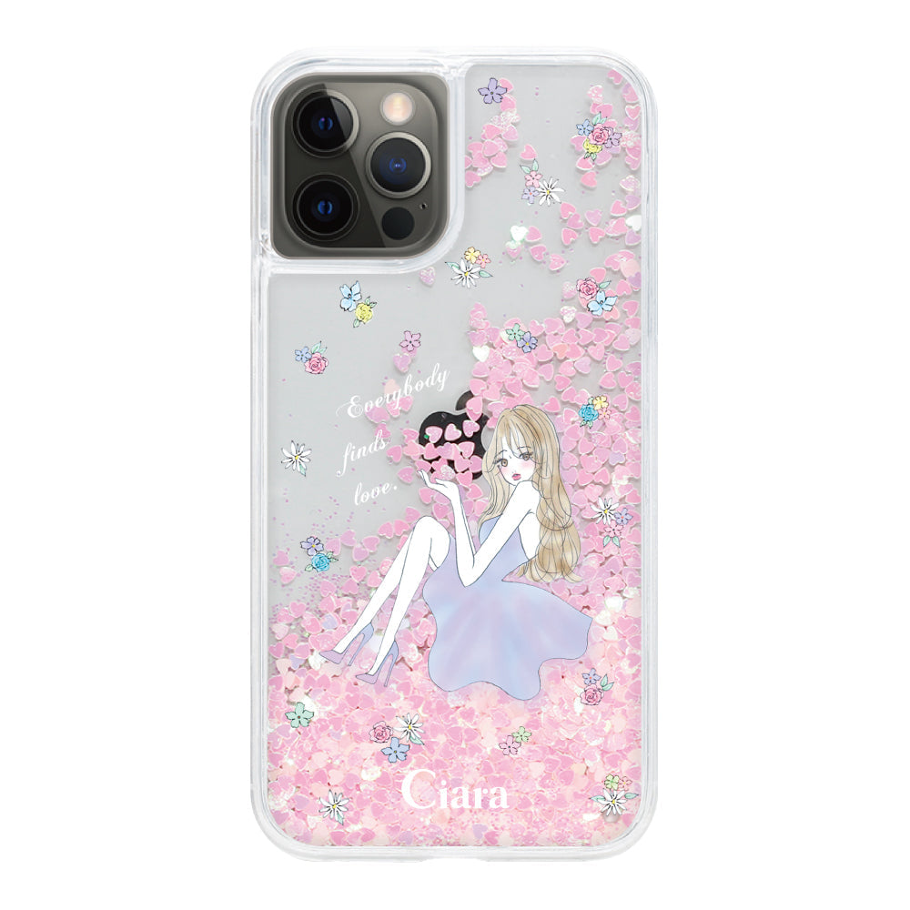 iPhoneX/XS グリッター オイルクリアケース ラベンダーガール ピンク