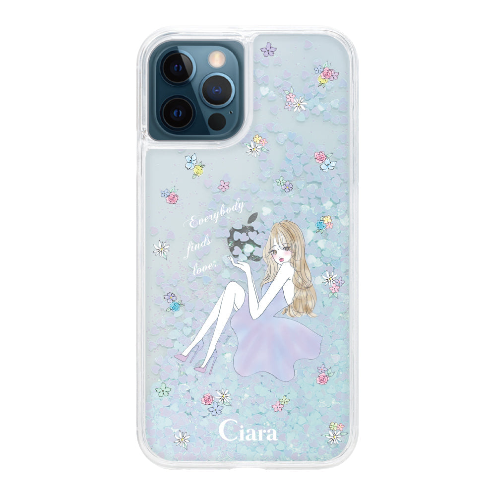 iPhone12ProMax グリッター オイルクリアケース ラベンダーガール ブルー