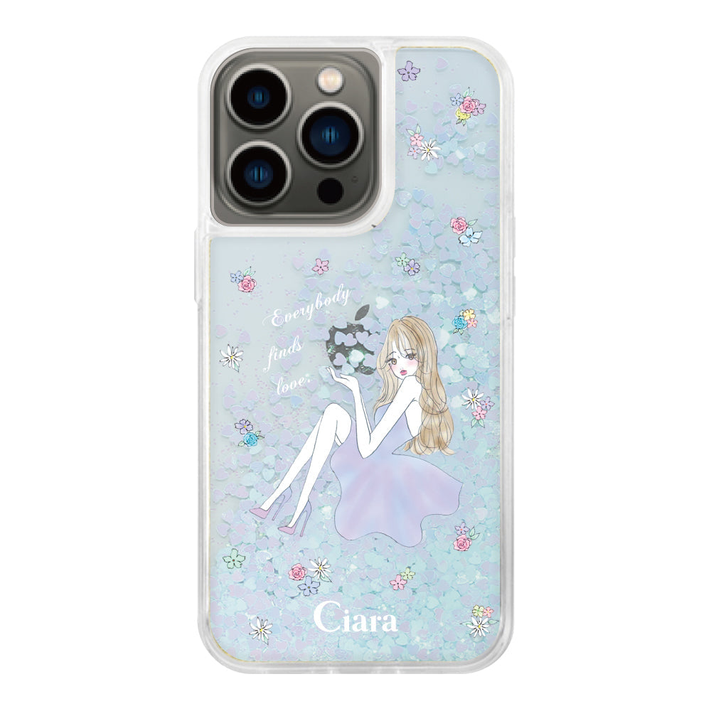 iPhone13Pro グリッター オイルクリアケース ラベンダーガール ブルー