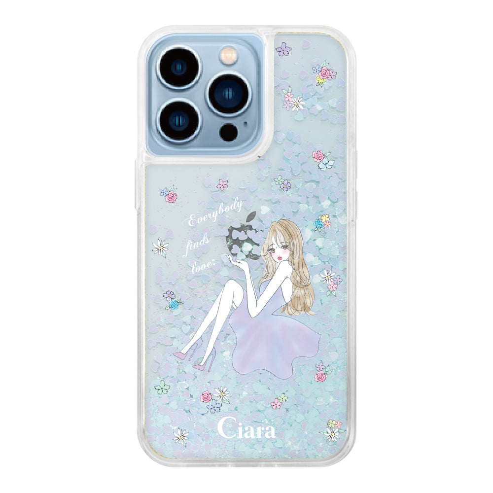 iPhone13ProMax グリッター オイルクリアケース ラベンダーガール ブルー
