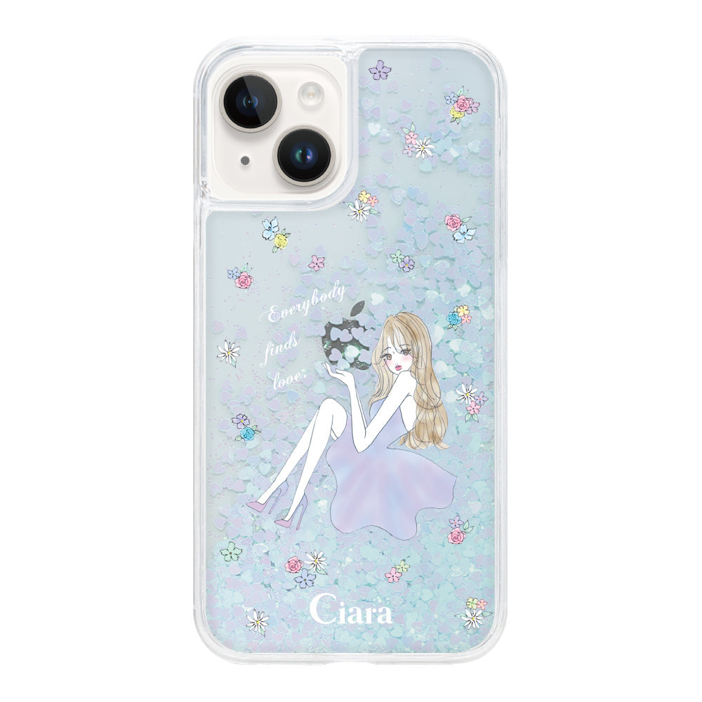 iPhone14 グリッター オイルクリアケース ラベンダーガール ブルー