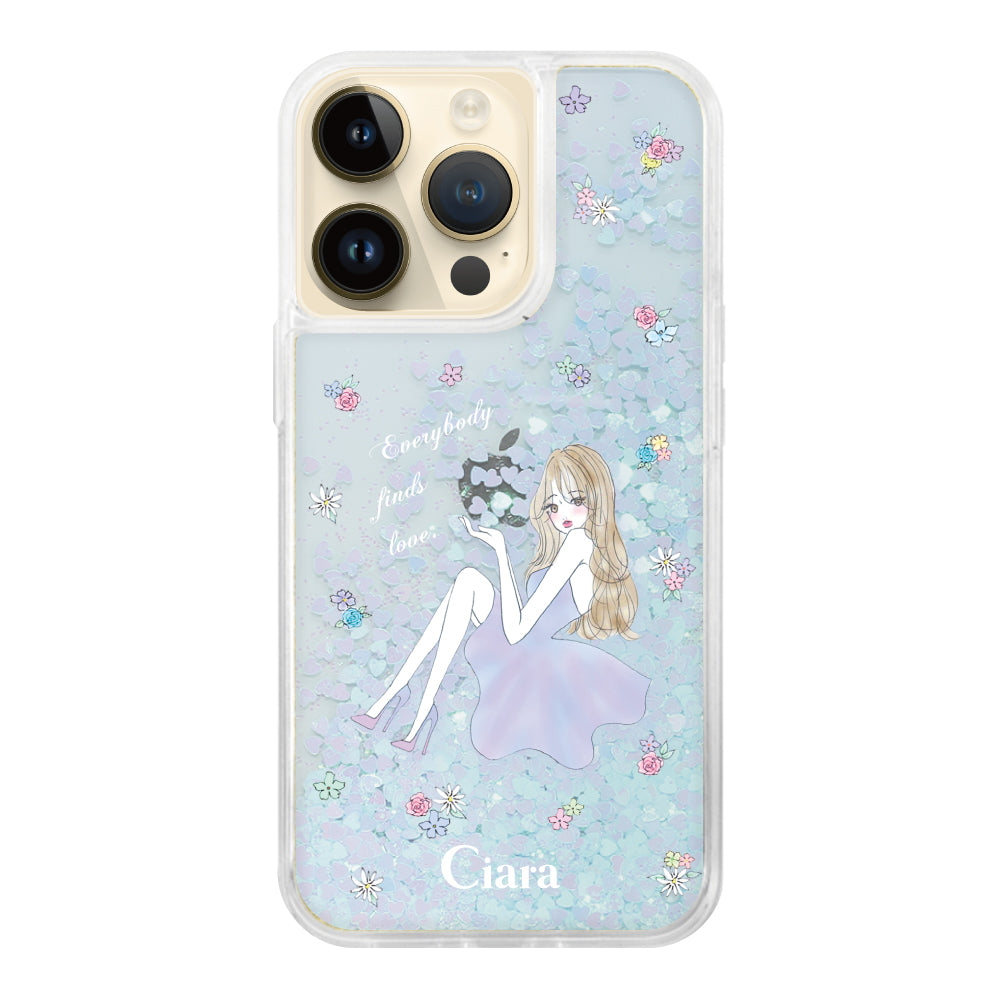 iPhone14Pro グリッター オイルクリアケース ラベンダーガール ブルー