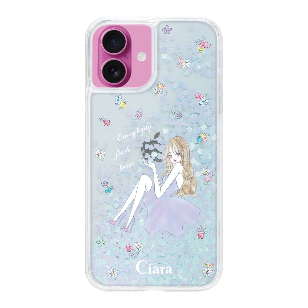 iPhone16 グリッター オイルクリアケース ラベンダーガール ブルー