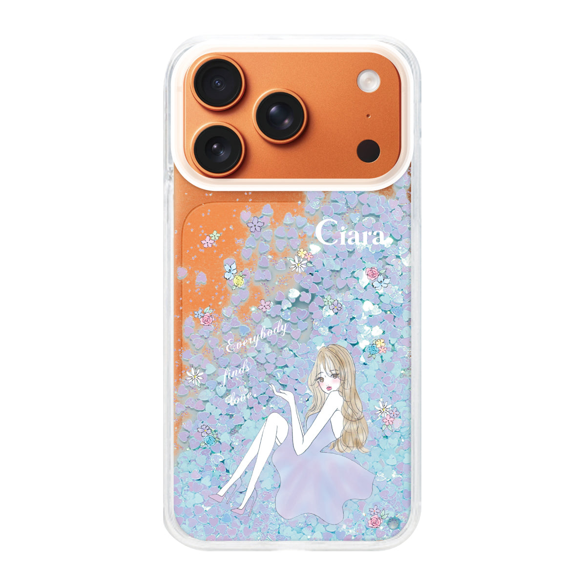 iPhone17ProMax グリッター オイルクリアケース ラベンダーガール ブルー