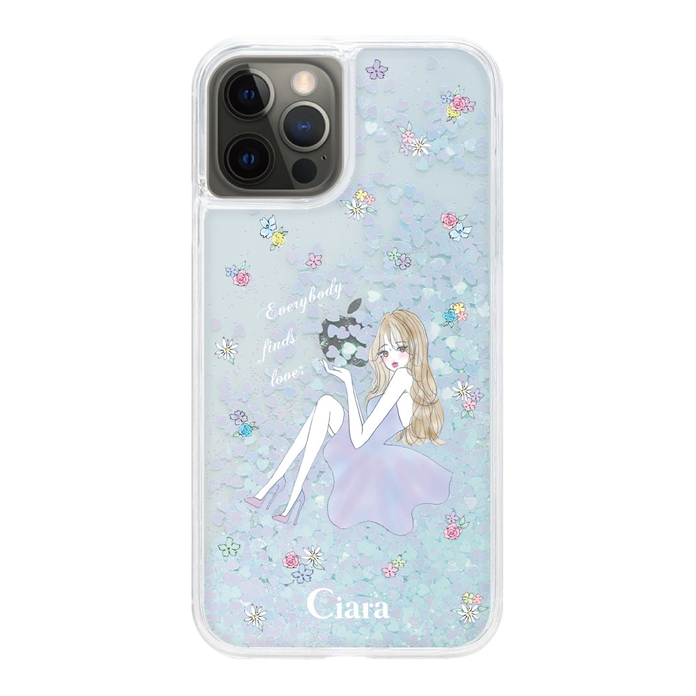 iPhoneX/XS グリッター オイルクリアケース ラベンダーガール ブルー