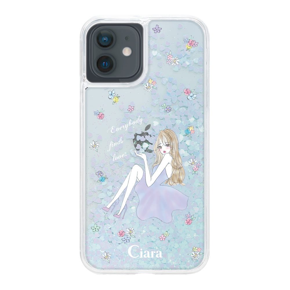 iphoneXR グリッター オイルクリアケース ラベンダーガール ブルー