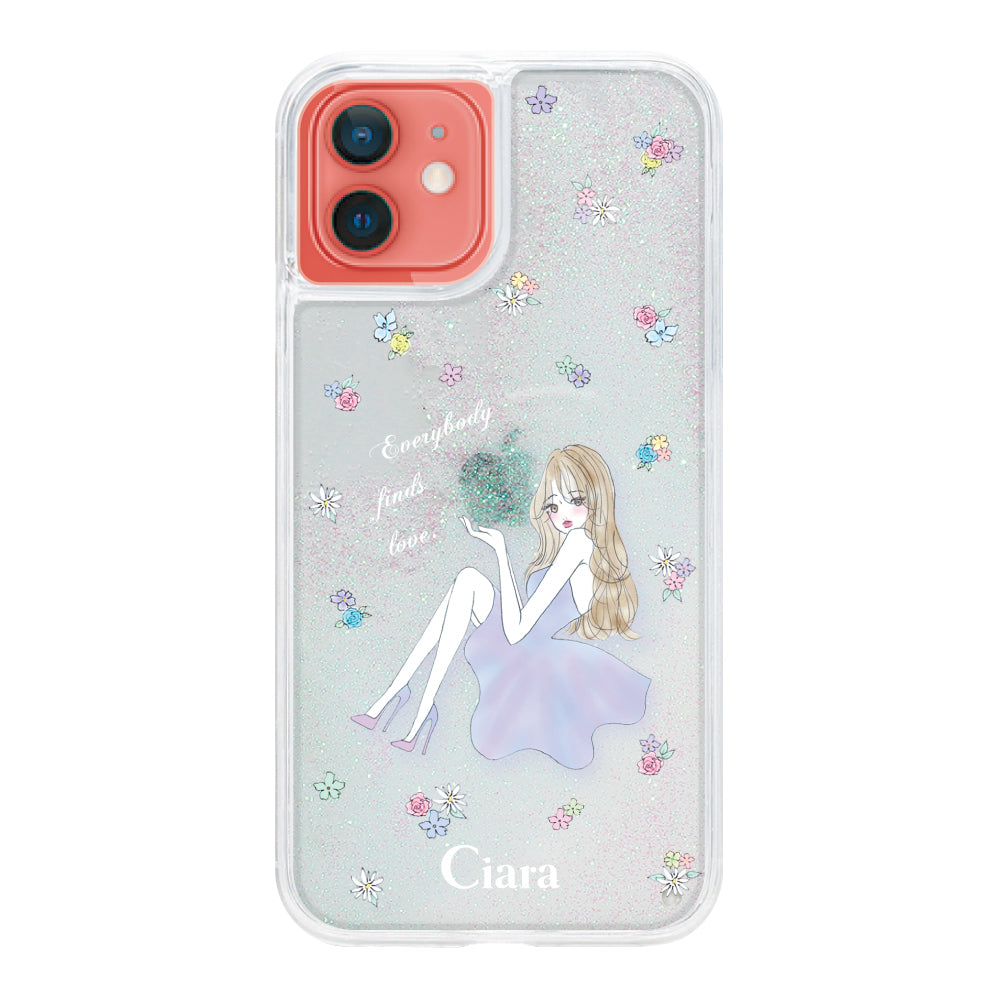 iPhone11 グリッター オイルクリアケース ラベンダーガール クリア