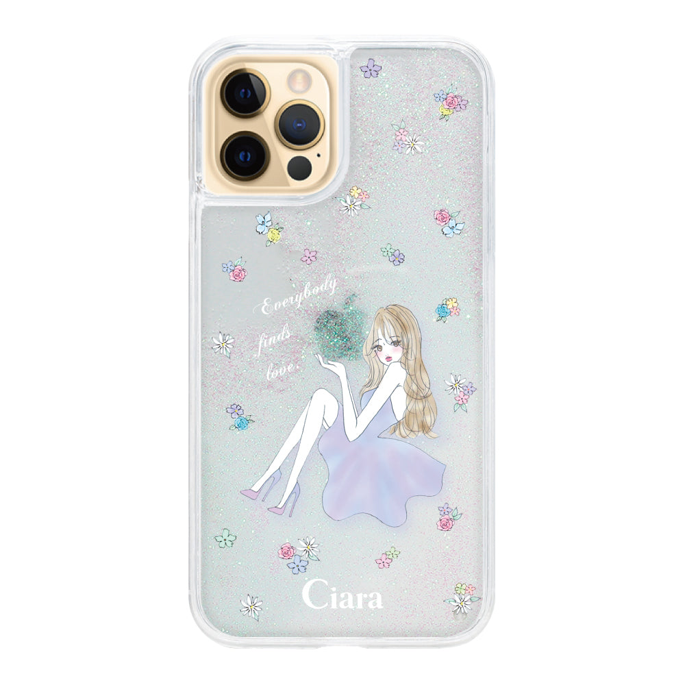 iPhone11ProMax グリッター オイルクリアケース ラベンダーガール クリア