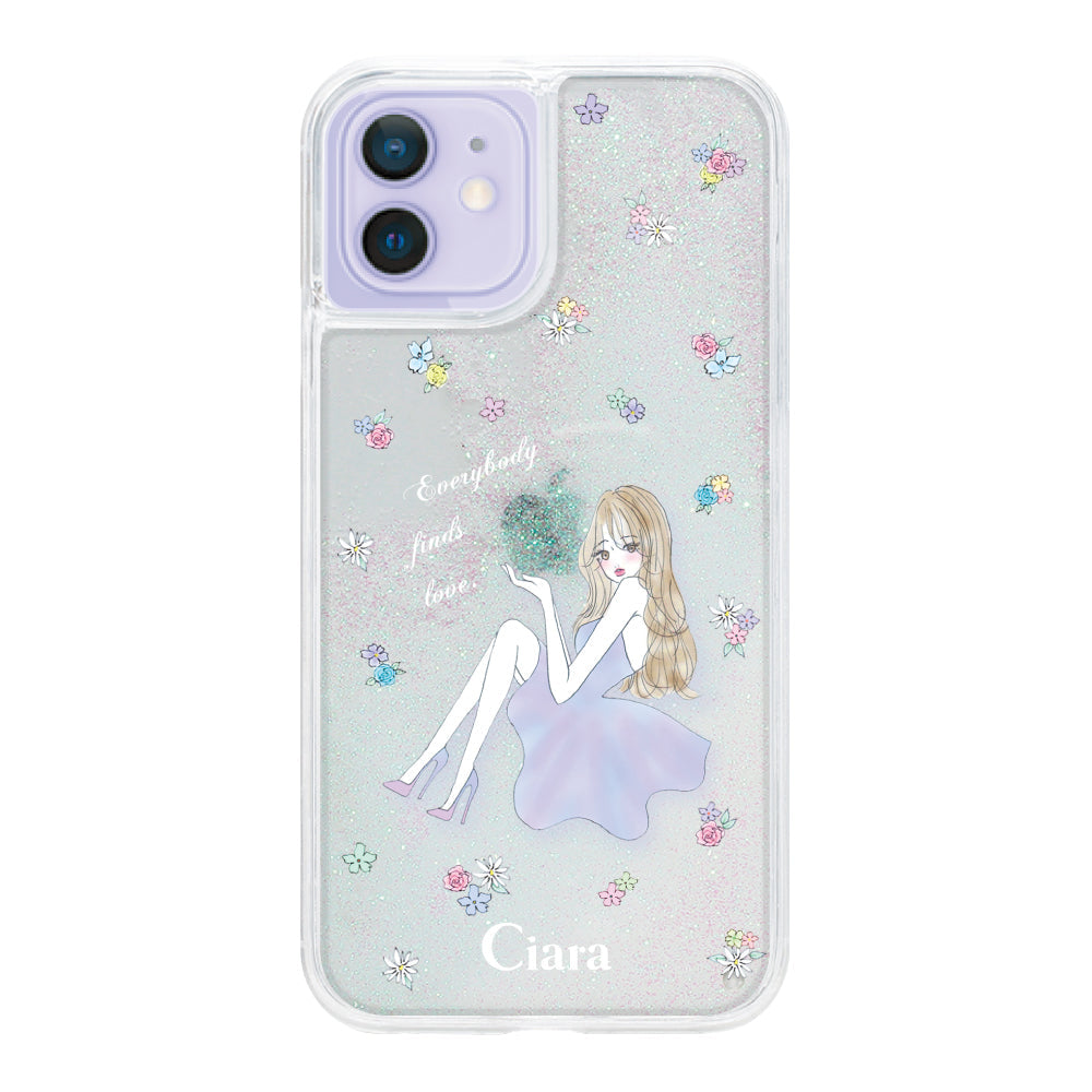 iPhoneケース サンドグリッター オイルクリアケース ラベンダーガール