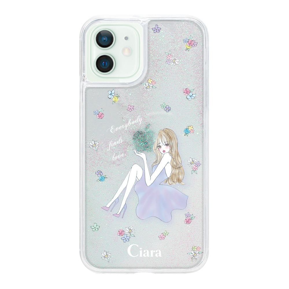iPhone12mini グリッター オイルクリアケース ラベンダーガール クリア