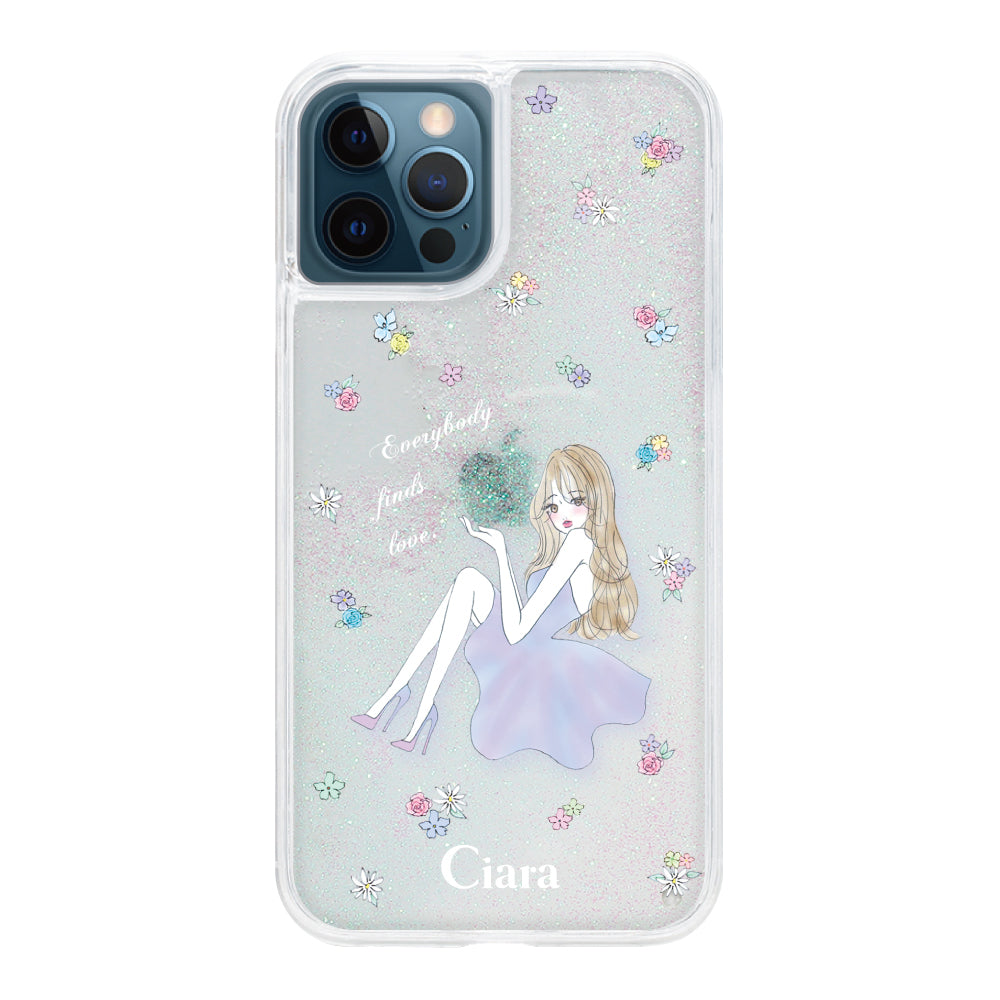 iPhone12ProMax グリッター オイルクリアケース ラベンダーガール クリア