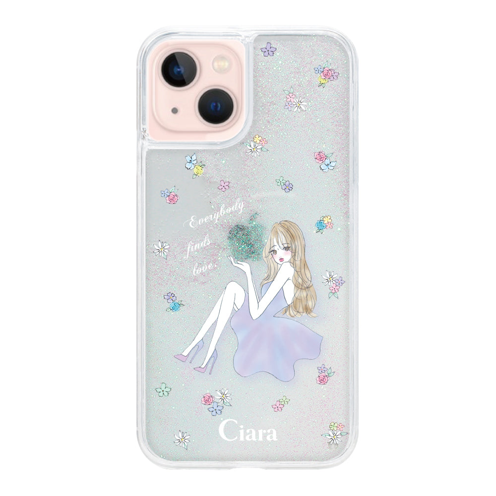 iPhone13 グリッター オイルクリアケース ラベンダーガール クリア