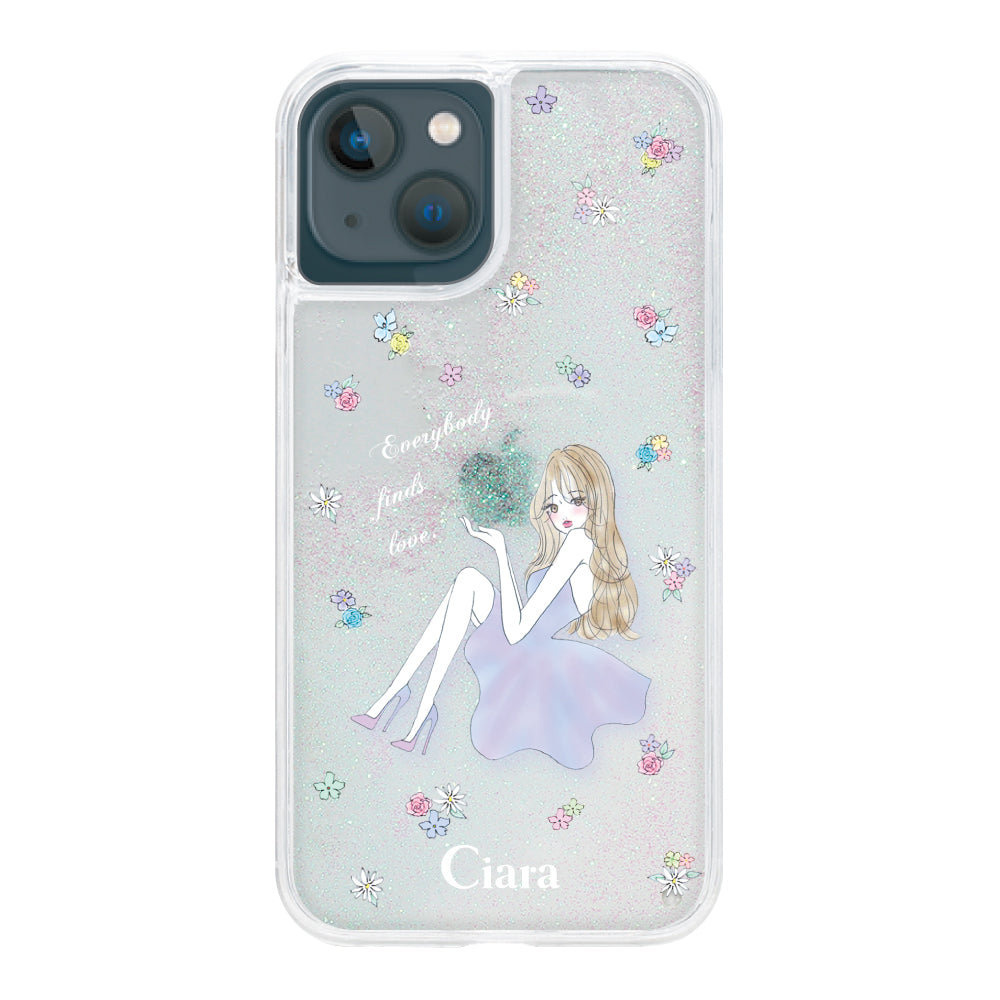 iPhone13mini グリッター オイルクリアケース ラベンダーガール クリア