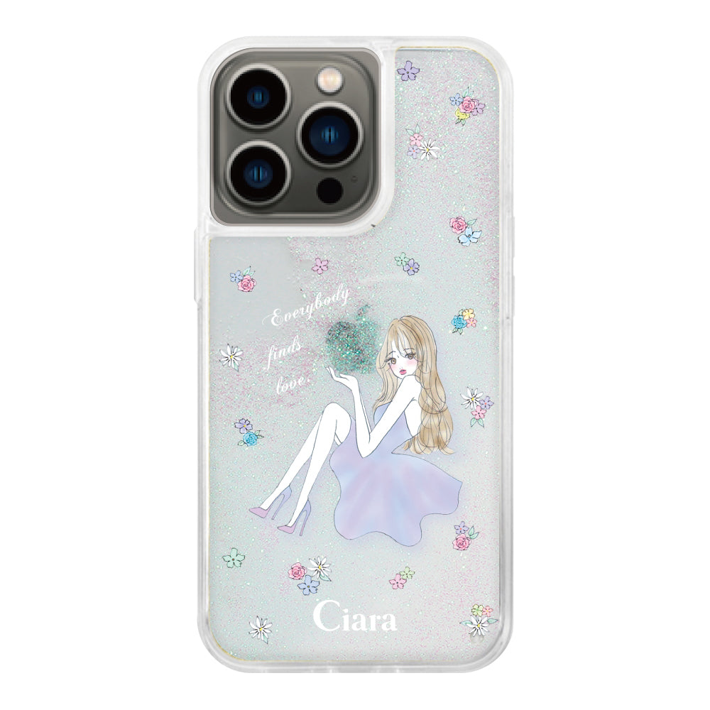 iPhone13Pro グリッター オイルクリアケース ラベンダーガール クリア