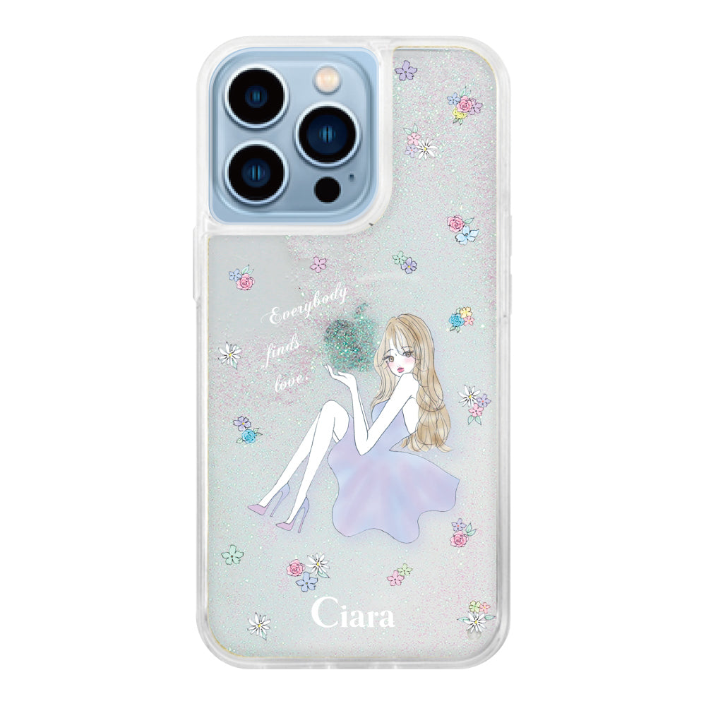 iPhone13ProMax グリッター オイルクリアケース ラベンダーガール クリア
