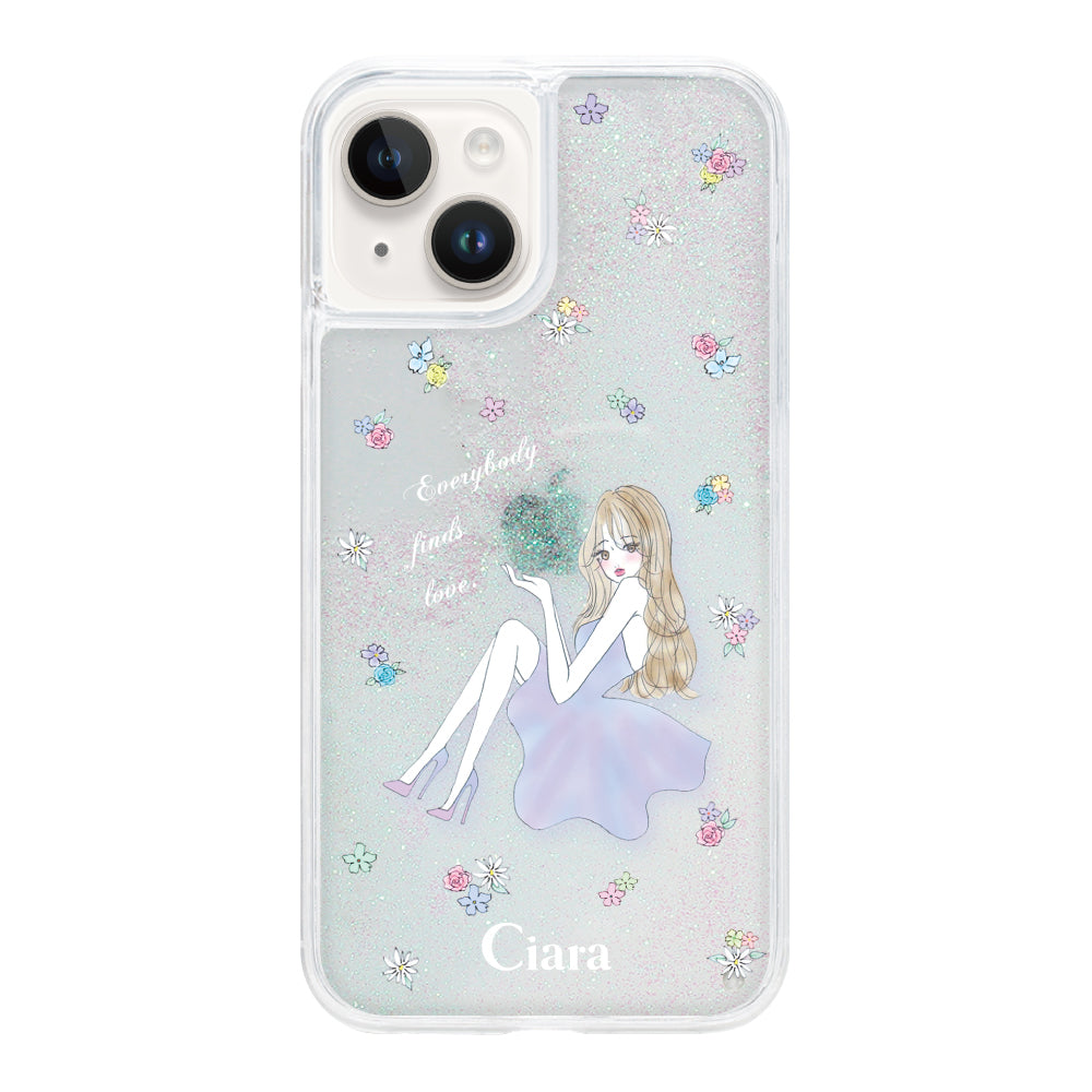 iPhone14 グリッター オイルクリアケース ラベンダーガール クリア