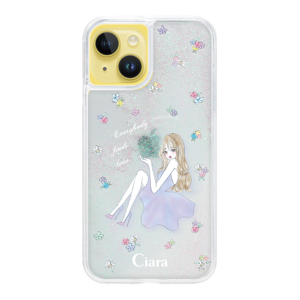 iPhone14Plus グリッター オイルクリアケース ラベンダーガール クリア