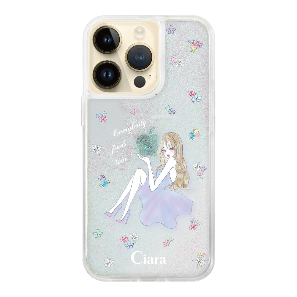 iPhone14Pro グリッター オイルクリアケース ラベンダーガール クリア