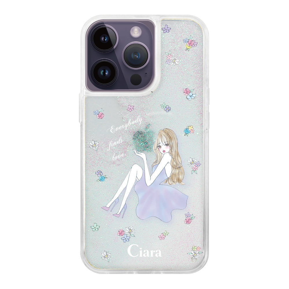 iPhone14ProMax グリッター オイルクリアケース ラベンダーガール クリア