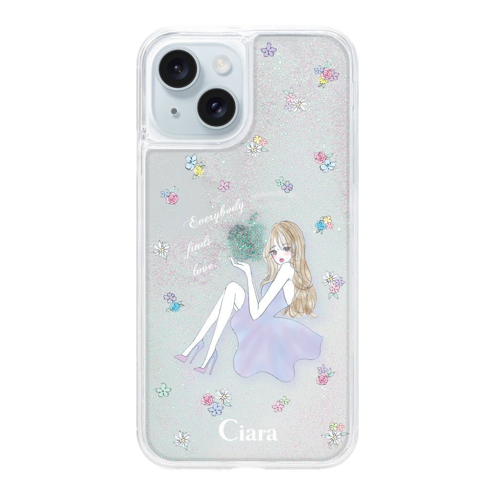 iPhone15Plus グリッター オイルクリアケース ラベンダーガール クリア