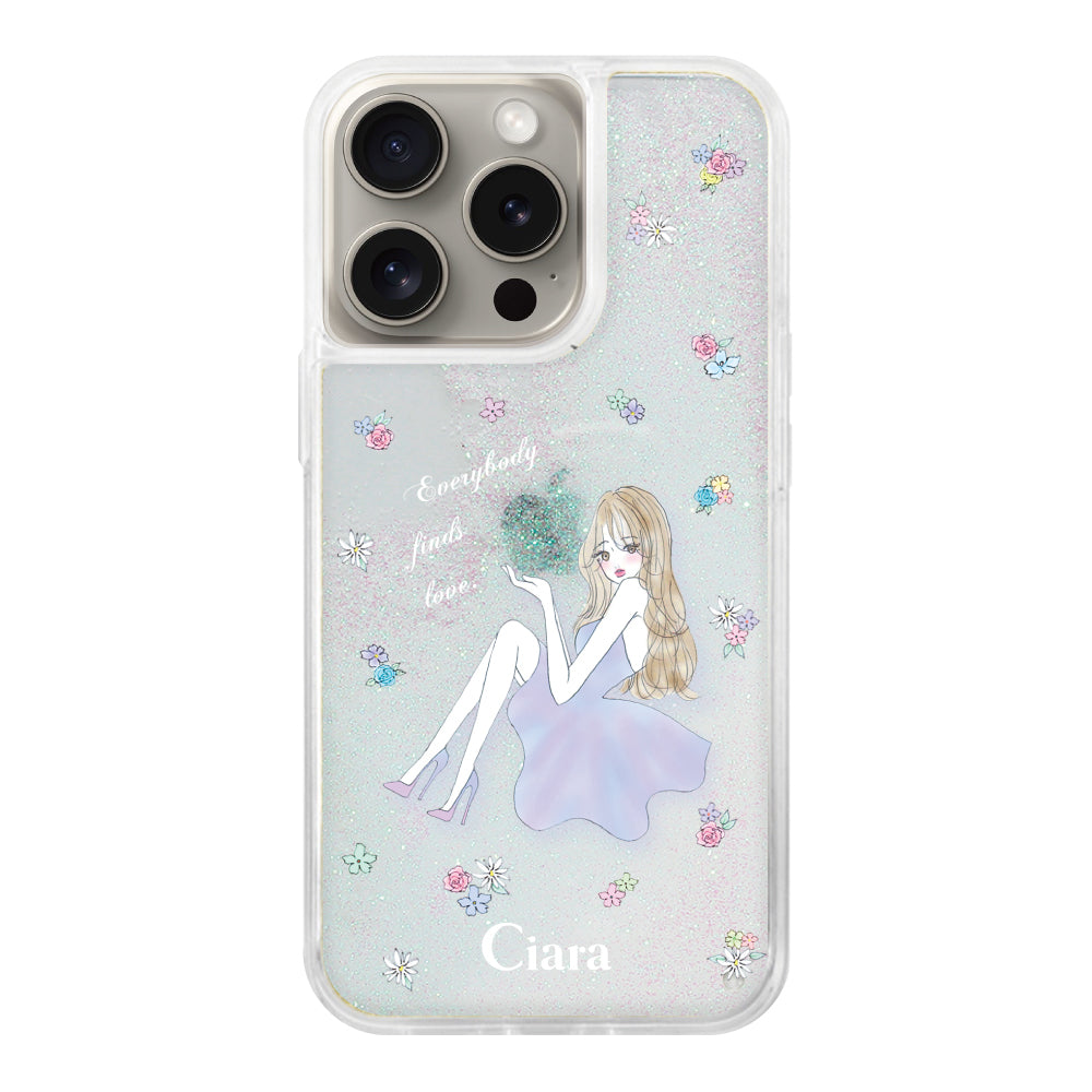 iPhone15Pro グリッター オイルクリアケース ラベンダーガール クリア