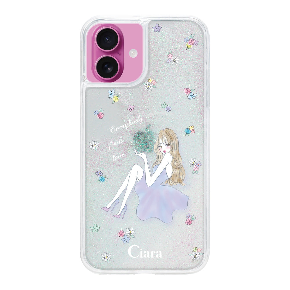 iPhone16 グリッター オイルクリアケース ラベンダーガール クリア
