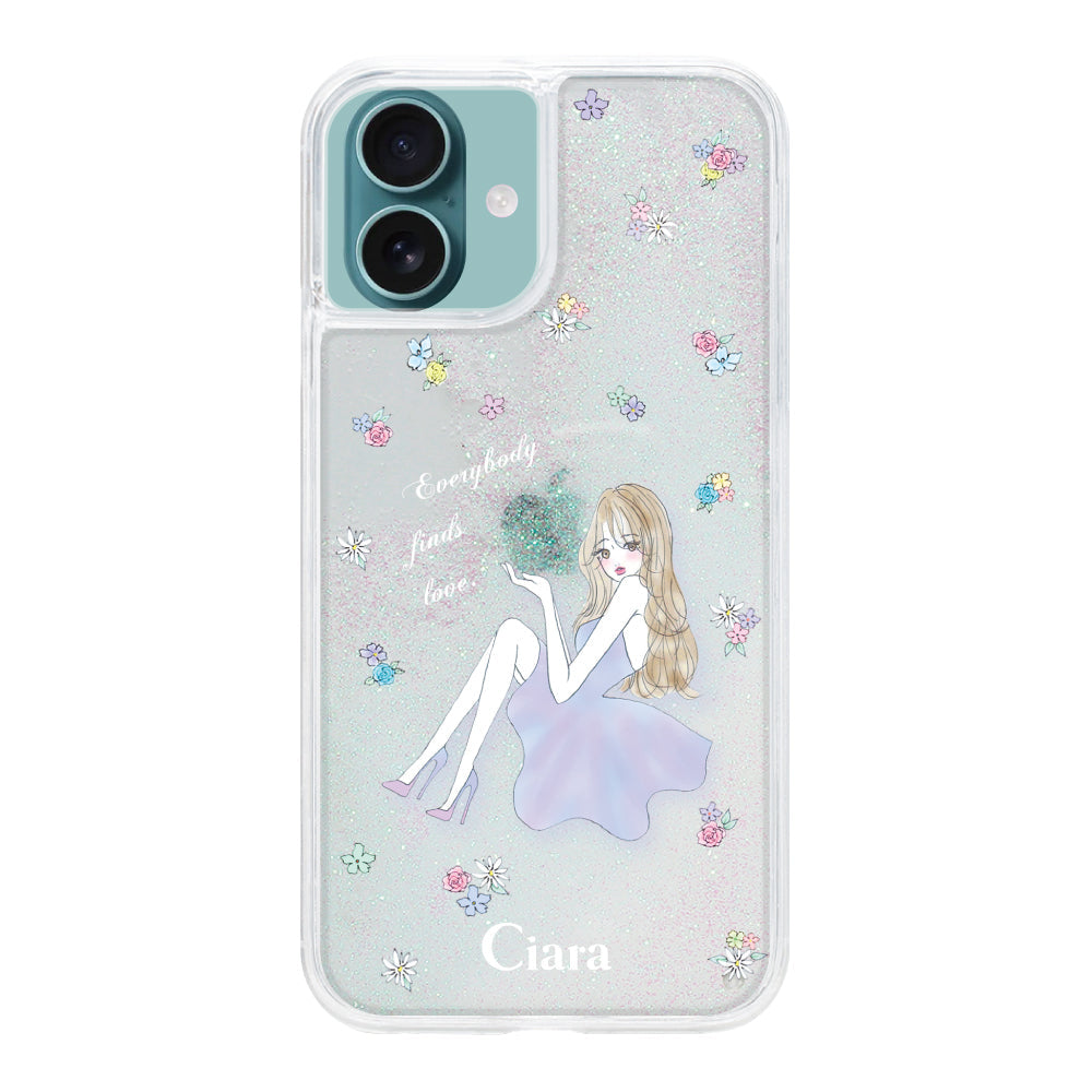 iPhone16Plus グリッター オイルクリアケース ラベンダーガール クリア