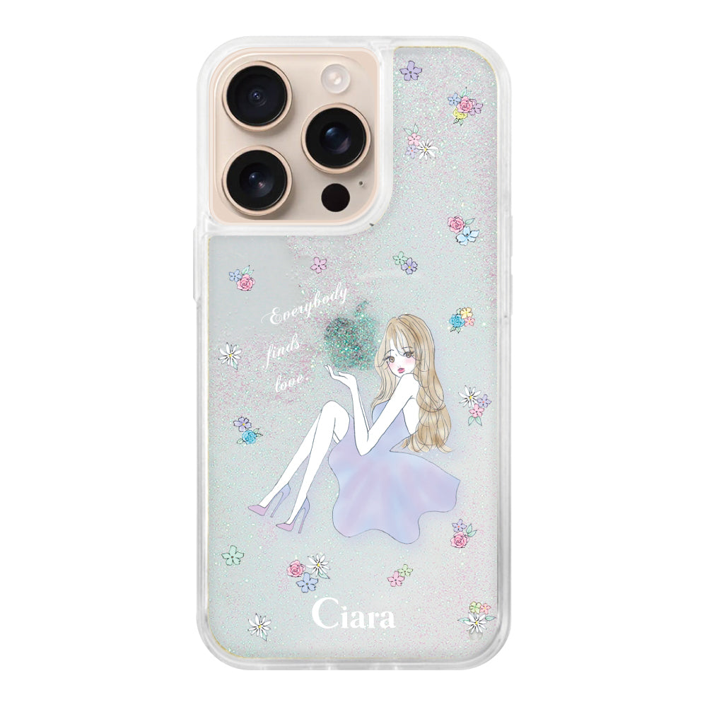 iPhone16Pro グリッター オイルクリアケース ラベンダーガール クリア