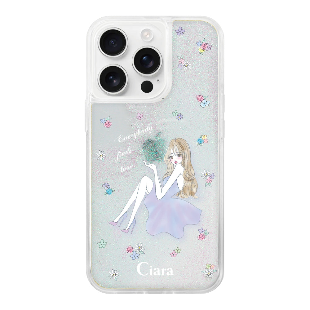 iPhone16ProMax グリッター オイルクリアケース ラベンダーガール クリア