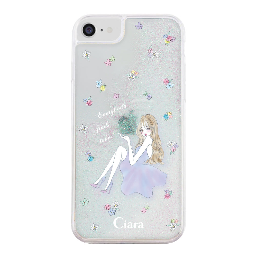iPhoneSE2/SE3 グリッター オイルクリアケース ラベンダーガール クリア