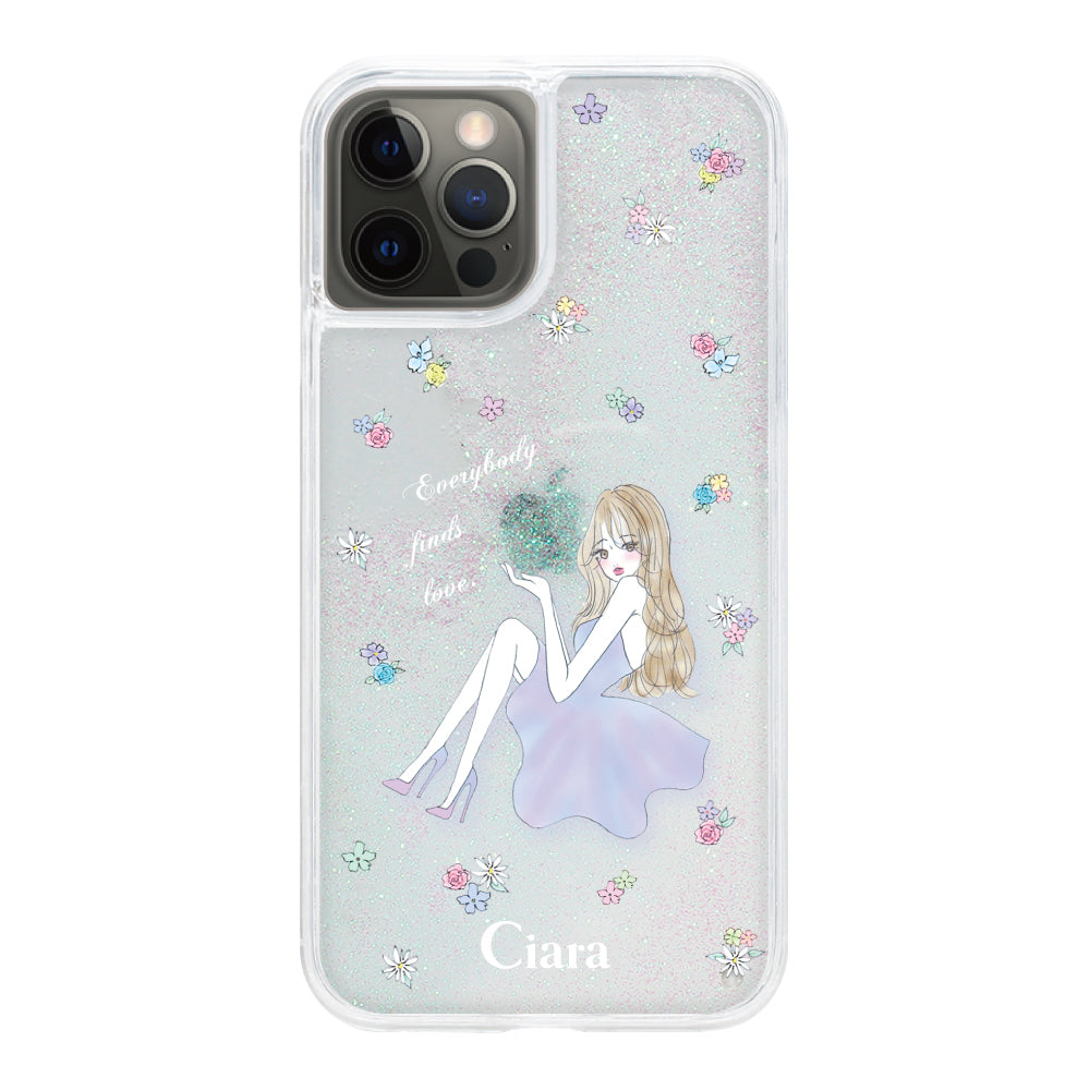 iPhoneX/XS グリッター オイルクリアケース ラベンダーガール クリア