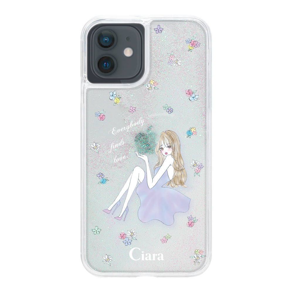 iphoneXR グリッター オイルクリアケース ラベンダーガール クリア