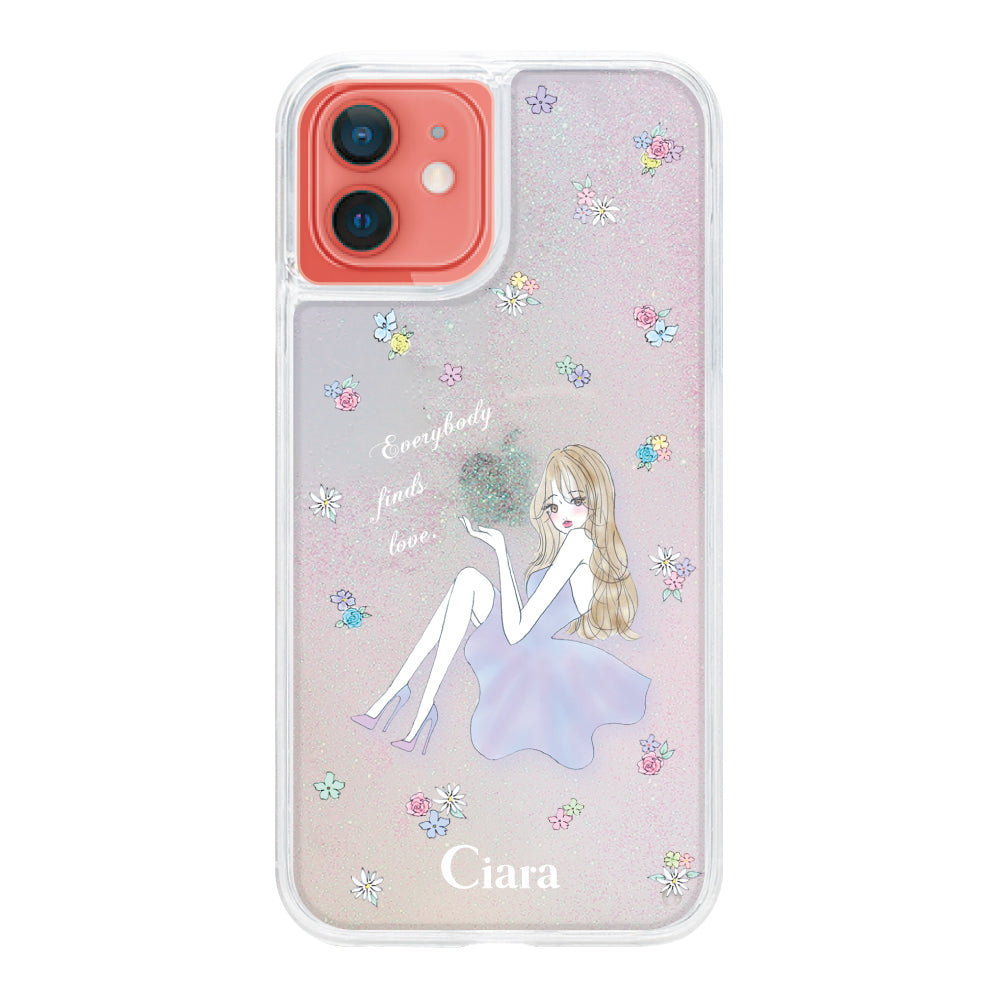 iPhone11 グリッター オイルクリアケース ラベンダーガール パステル
