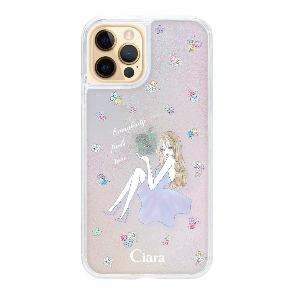 iPhone11ProMax グリッター オイルクリアケース ラベンダーガール パステル