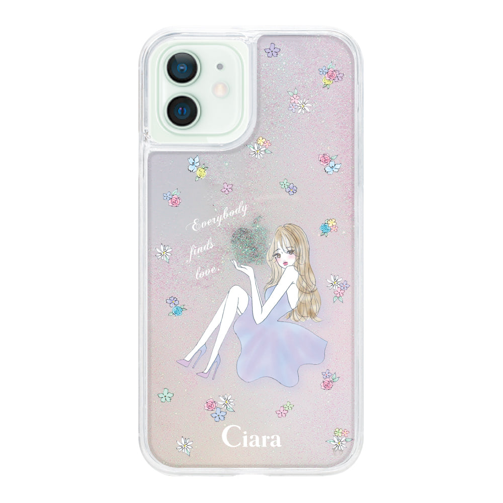 iPhone12mini グリッター オイルクリアケース ラベンダーガール パステル