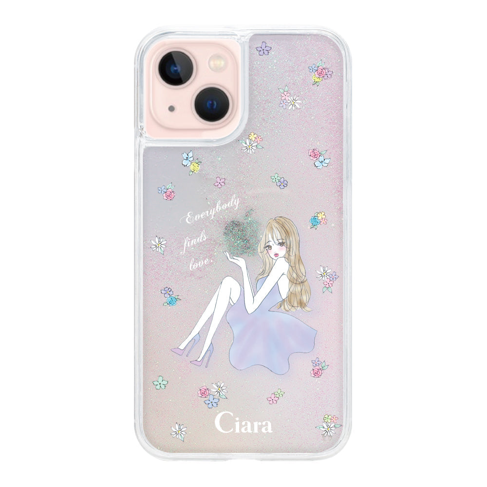 iPhone13 グリッター オイルクリアケース ラベンダーガール パステル