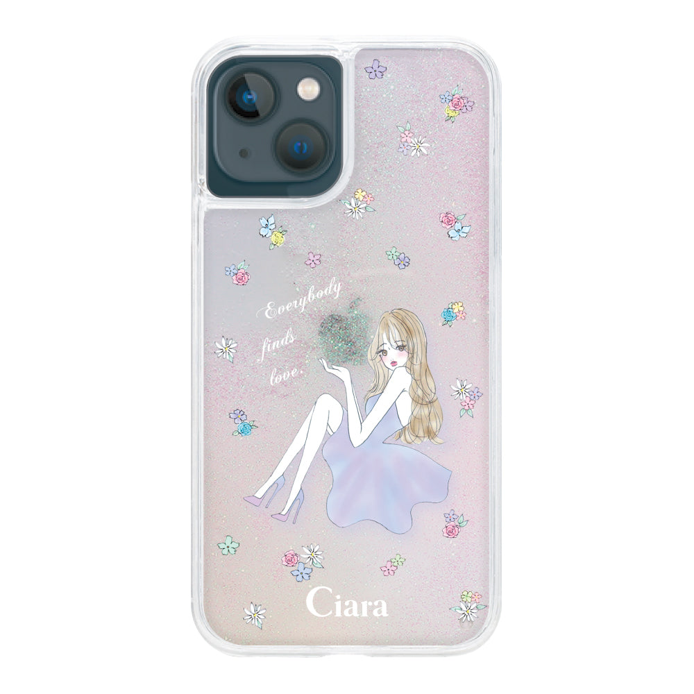 iPhone13mini グリッター オイルクリアケース ラベンダーガール パステル